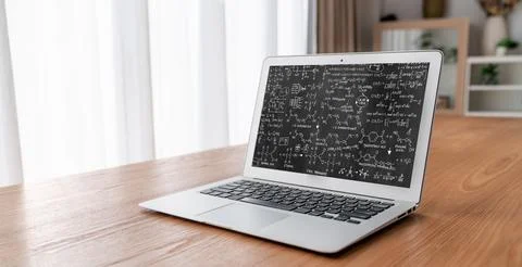 Mathematic equations and modish formula on computer screen Stock Photos