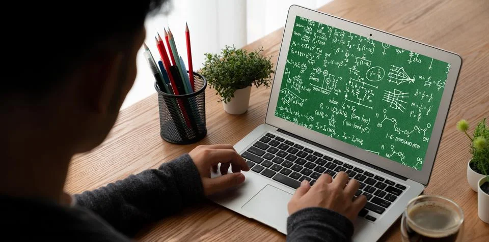 Mathematic equations and modish formula on computer screen Stock Photos