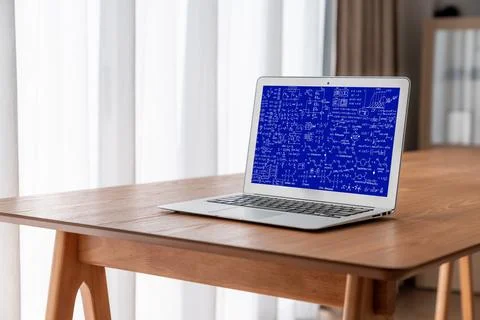 Mathematic equations and modish formula on computer screen Stock Photos