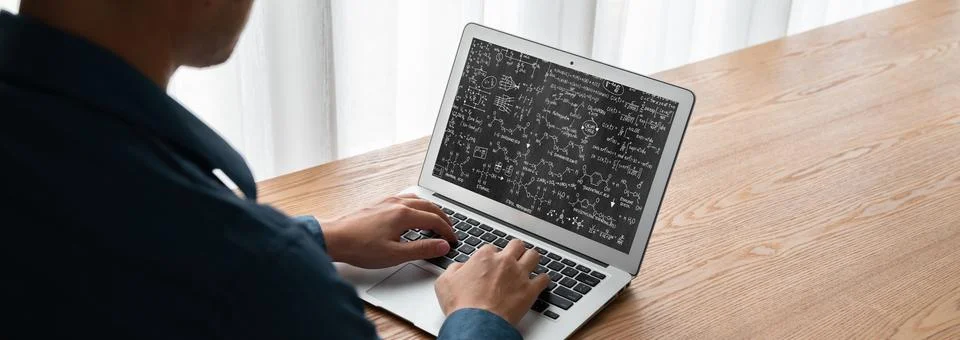 Mathematic equations and modish formula on computer screen Stock Photos