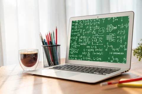 Mathematic equations and modish formula on computer screen Stock Photos