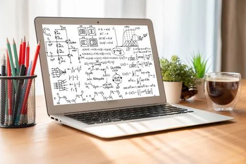 Mathematic equations and modish formula on computer screen Stock Photos