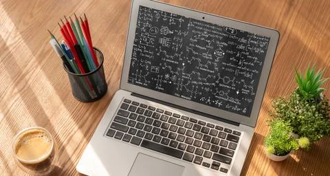 Mathematic equations and modish formula on computer screen Stockfoto's