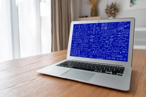 Mathematic equations and modish formula on computer screen 库存照片