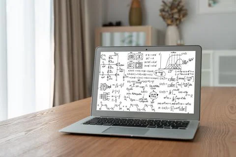 Mathematic equations and modish formula on computer screen Stock Photos
