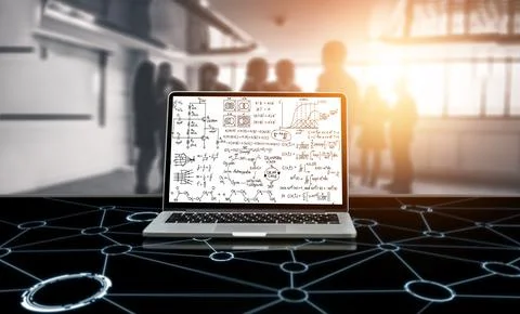 Mathematic equations and modish formula on computer screen Stock Photos