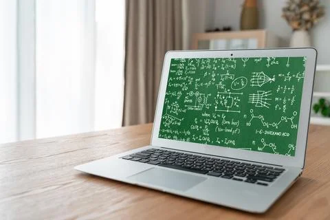Mathematic equations and modish formula on computer screen Stock Photos