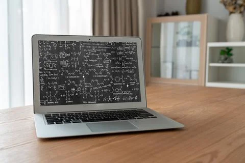 Mathematic equations and modish formula on computer screen 스톡 사진