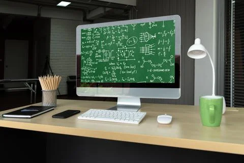 Mathematic equations and modish formula on computer screen 库存照片