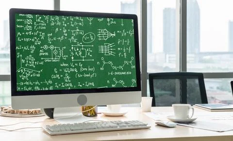 Mathematic equations and modish formula on computer screen 库存照片