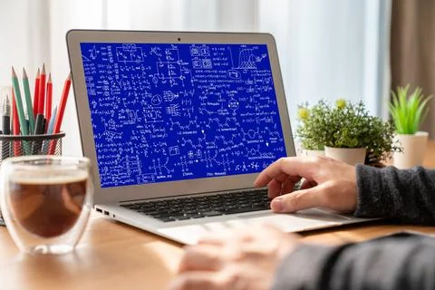 Mathematic equations and modish formula on computer screen Stock Photos