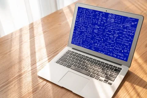 Mathematic equations and modish formula on computer screen 스톡 사진