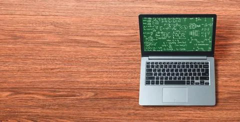 Mathematic equations and modish formula on computer screen 写真素材
