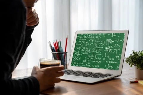 Mathematic equations and modish formula on computer screen Stock Photos