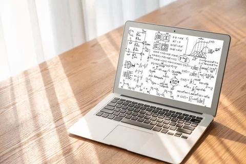 Mathematic equations and modish formula on computer screen Stock Photos