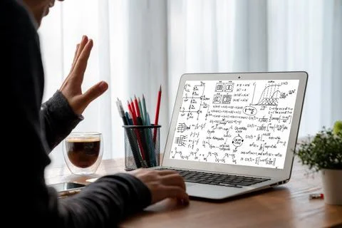 Mathematic equations and modish formula on computer screen Stock Photos