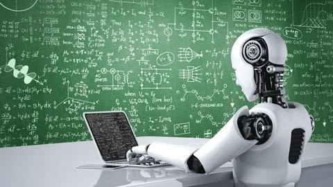 Mathematic equations and modish formula on computer screen Stockfoto's