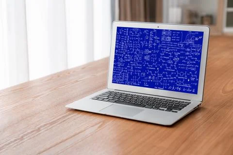 Mathematic equations and modish formula on computer screen 库存照片