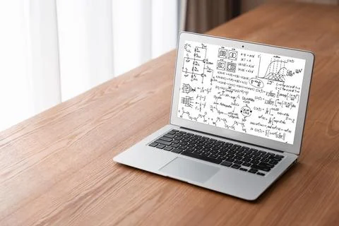 Mathematic equations and modish formula on computer screen 库存照片