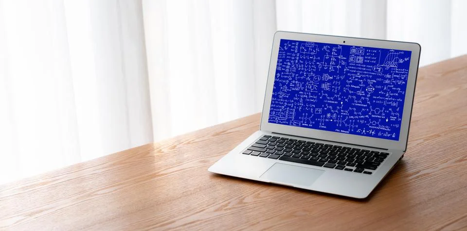 Mathematic equations and modish formula on computer screen 스톡 사진