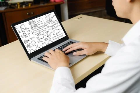 Mathematic equations and modish formula on computer screen Stock Photos
