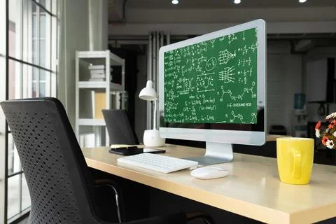 Mathematic equations and modish formula on computer screen Stock Photos