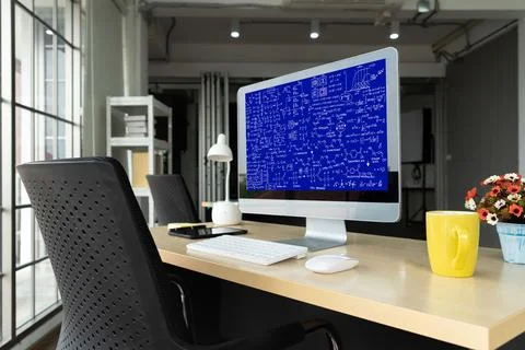 Mathematic equations and modish formula on computer screen Stockfoto's