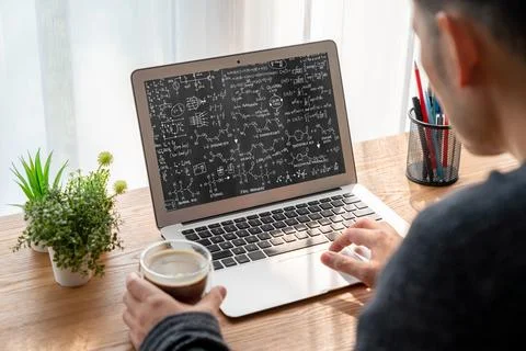 Mathematic equations and modish formula on computer screen Stock Photos