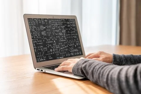 Mathematic equations and modish formula on computer screen Stock Photos