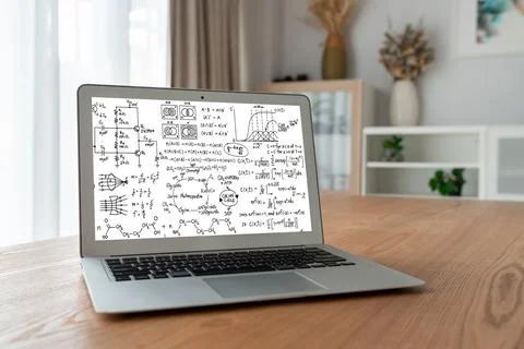 Mathematic equations and modish formula on computer screen Stock Photos