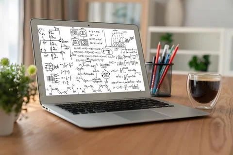 Mathematic equations and modish formula on computer screen Stockfoto's