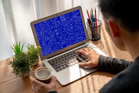 Mathematic equations and modish formula on computer screen Foto stock