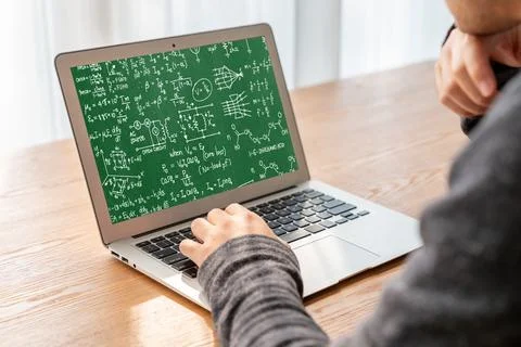 Mathematic equations and modish formula on computer screen Stock Photos
