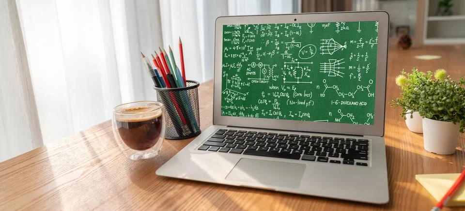 Mathematic equations and modish formula on computer screen Stock Photos