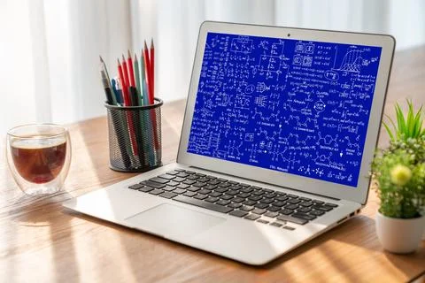 Mathematic equations and modish formula on computer screen Stock Photos