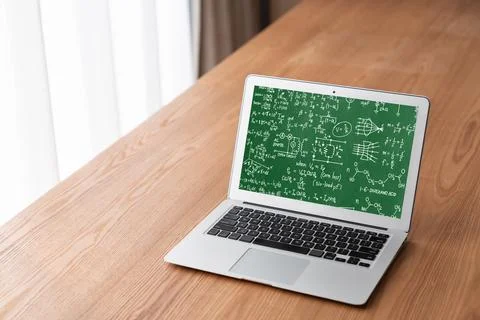 Mathematic equations and modish formula on computer screen 스톡 사진