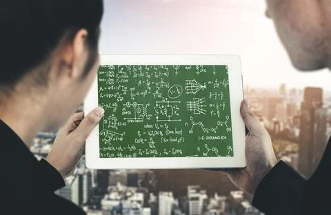 Mathematic equations and modish formula on computer screen Stock Photos