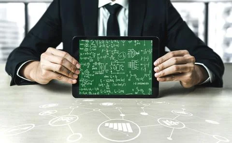 Mathematic equations and modish formula on computer screen 库存照片