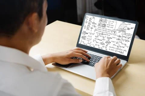 Mathematic equations and modish formula on computer screen Stock Photos