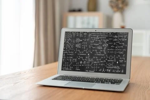 Mathematic equations and modish formula on computer screen Stock Photos