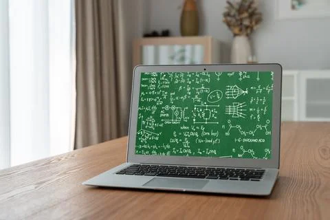Mathematic equations and modish formula on computer screen Stock Photos