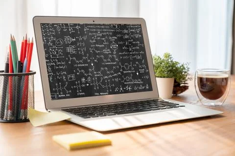 Mathematic equations and modish formula on computer screen 库存照片