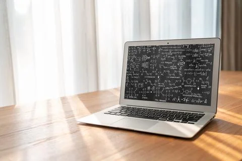 Mathematic equations and modish formula on computer screen Stock Photos