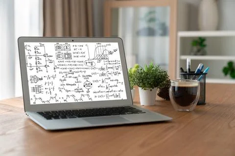 Mathematic equations and modish formula on computer screen Stock Photos