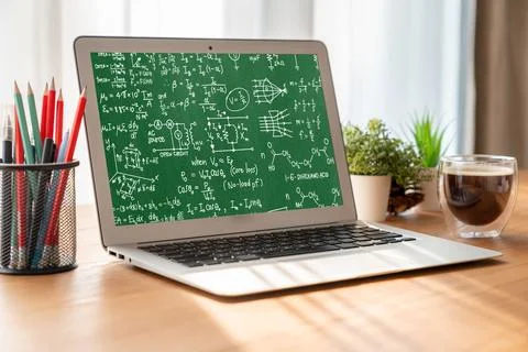 Mathematic equations and modish formula on computer screen Stockfoto's