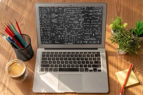 Mathematic equations and modish formula on computer screen Stock Photos