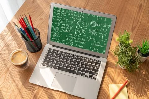 Mathematic equations and modish formula on computer screen Stock Photos