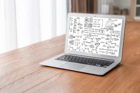 Mathematic equations and modish formula on computer screen 库存照片