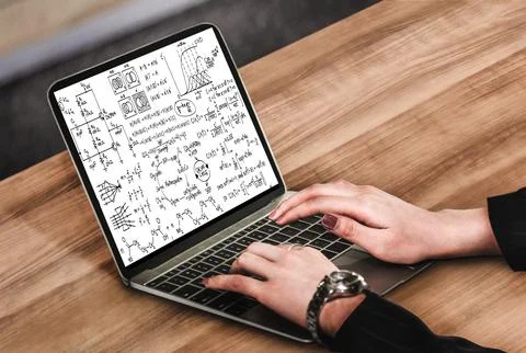 Mathematic equations and modish formula on computer screen Stock Photos