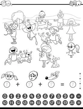Mathematic task coloring book Black and White Cartoon Illustration of Educ... Stock Photos